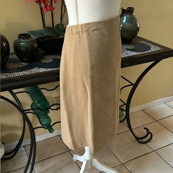 Vintage Y2K Camel Leather Front Suede Stretch Waist Western A Line Skirt Lrg - Picture 8 of 16